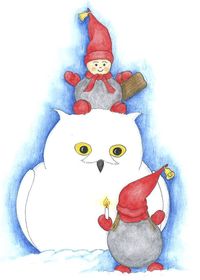 Flight with Snow-owl - Double postcard with envelope