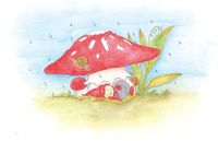 Sleeping under Fly agaric - Postcard with lines for address