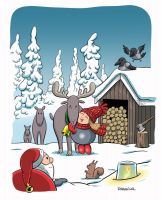  Tonttu Jonna and reindeer - Postcard with lines for address